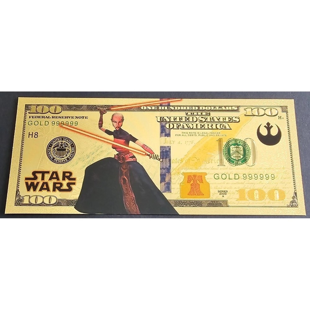Asajj Ventress - Nightsister Gold Star Wars Banknote Note $100 Bill‎